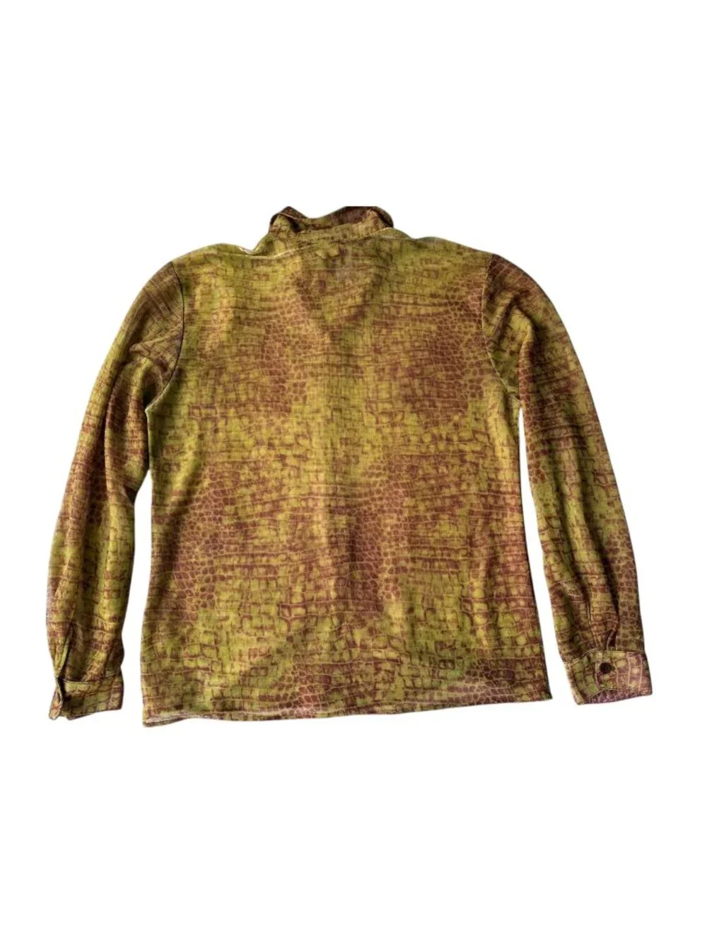 Vintage ELEE Men Sheer Button down Long Sleeve crocodile skin style print LG